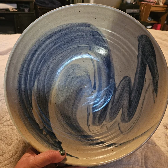 Bromwell Artistic Ceramic Bowl with Blue Swirl Design - Picture 5 of 9